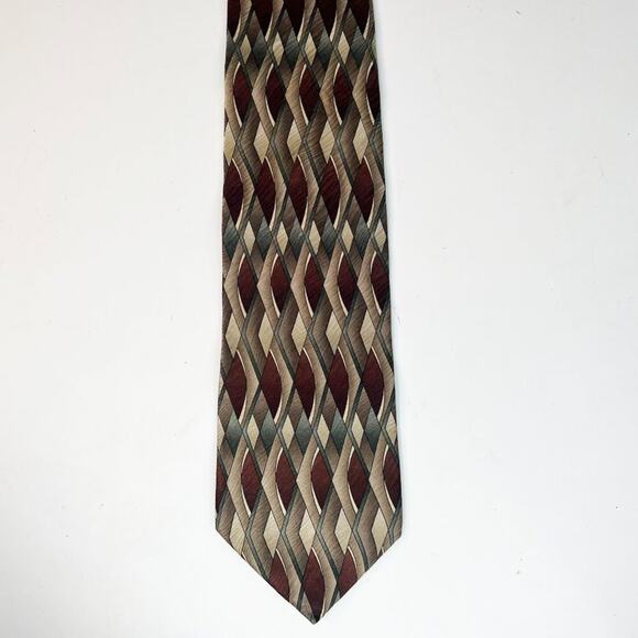 Puritan Abstract Print Mens Neck Tie Brown Tan Green 100% Silk - Picture 1 of 7